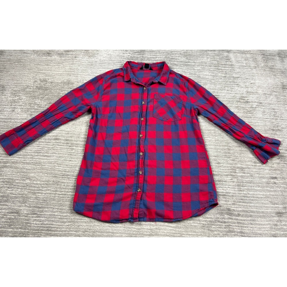 Brooke Leigh Flannel Shirt Womens Small Red Blue Buffalo Plaid Cotton Button Up